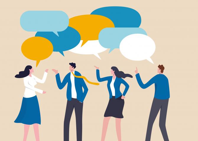 Concept of a group of people sharing conversation.